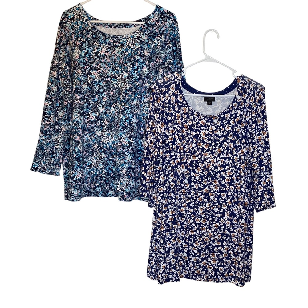 J. Jill Floral Tunic Bundle XL Simply Supima / Wearever Blue Work Casual EUC